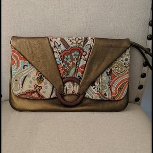 Ebisu Large Gold and Teal Zippered Clutch